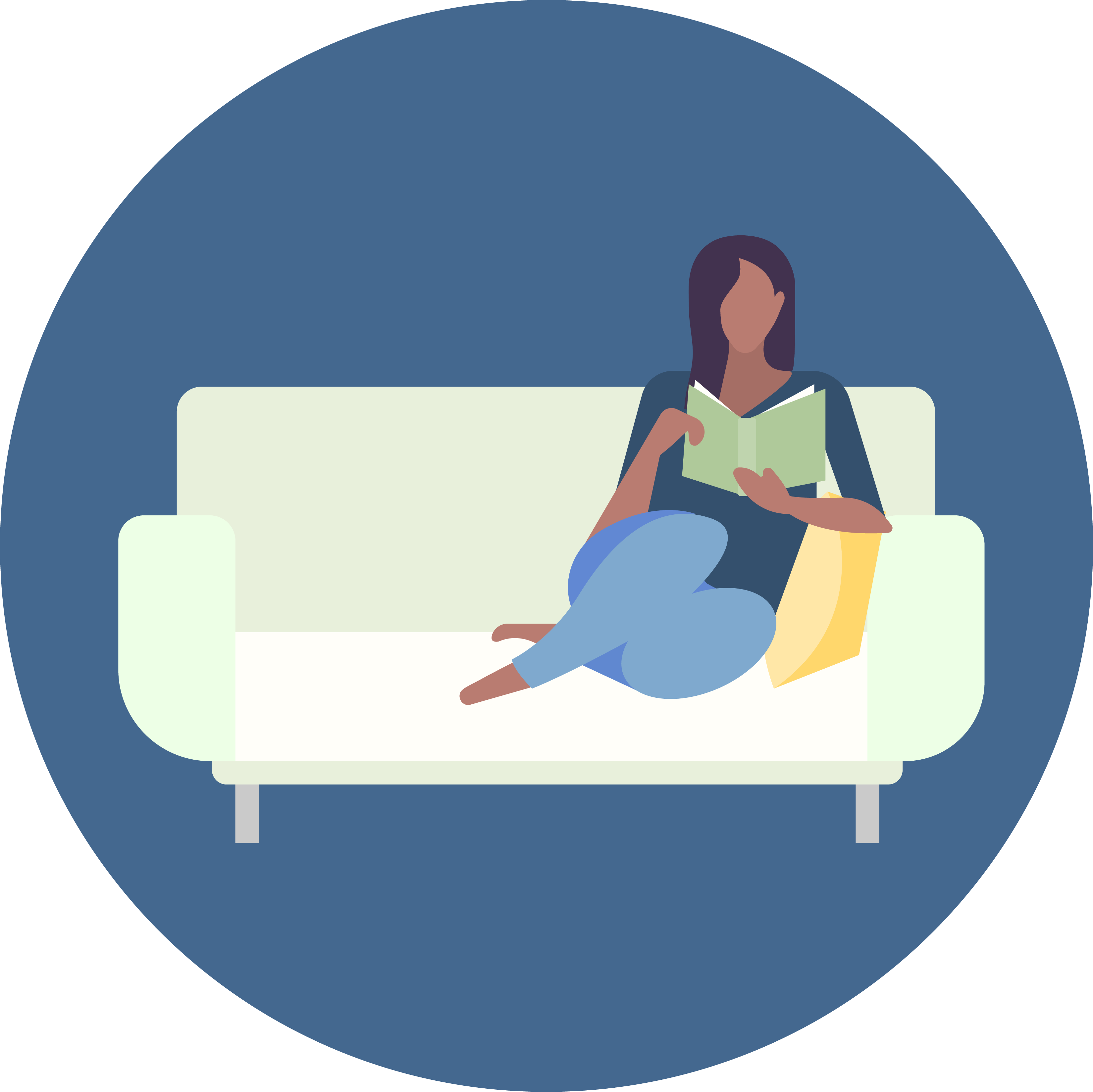 Woman reading on a couch. Click to go to our Healthy Home Guide webpage.